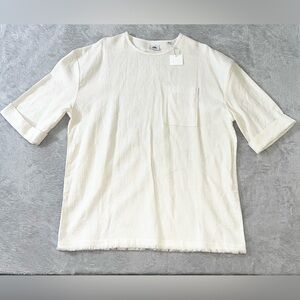 NWT Carolina Herrera Small Blouse Shirt Linen Blend Off White A/W 2017